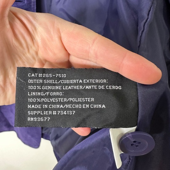 Vintage St Johns Bay Suede Leather Coat Women's Petite Large Purple‎ Button Up - Picture 6 of 8